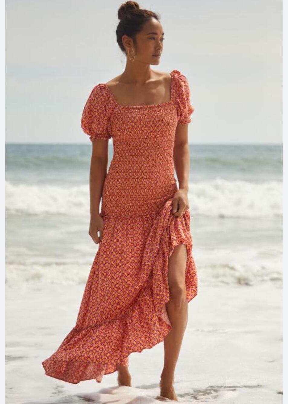 L Space Simone Daisy Floral Midi Dress Orange Off Shoulder Anthropologie Large